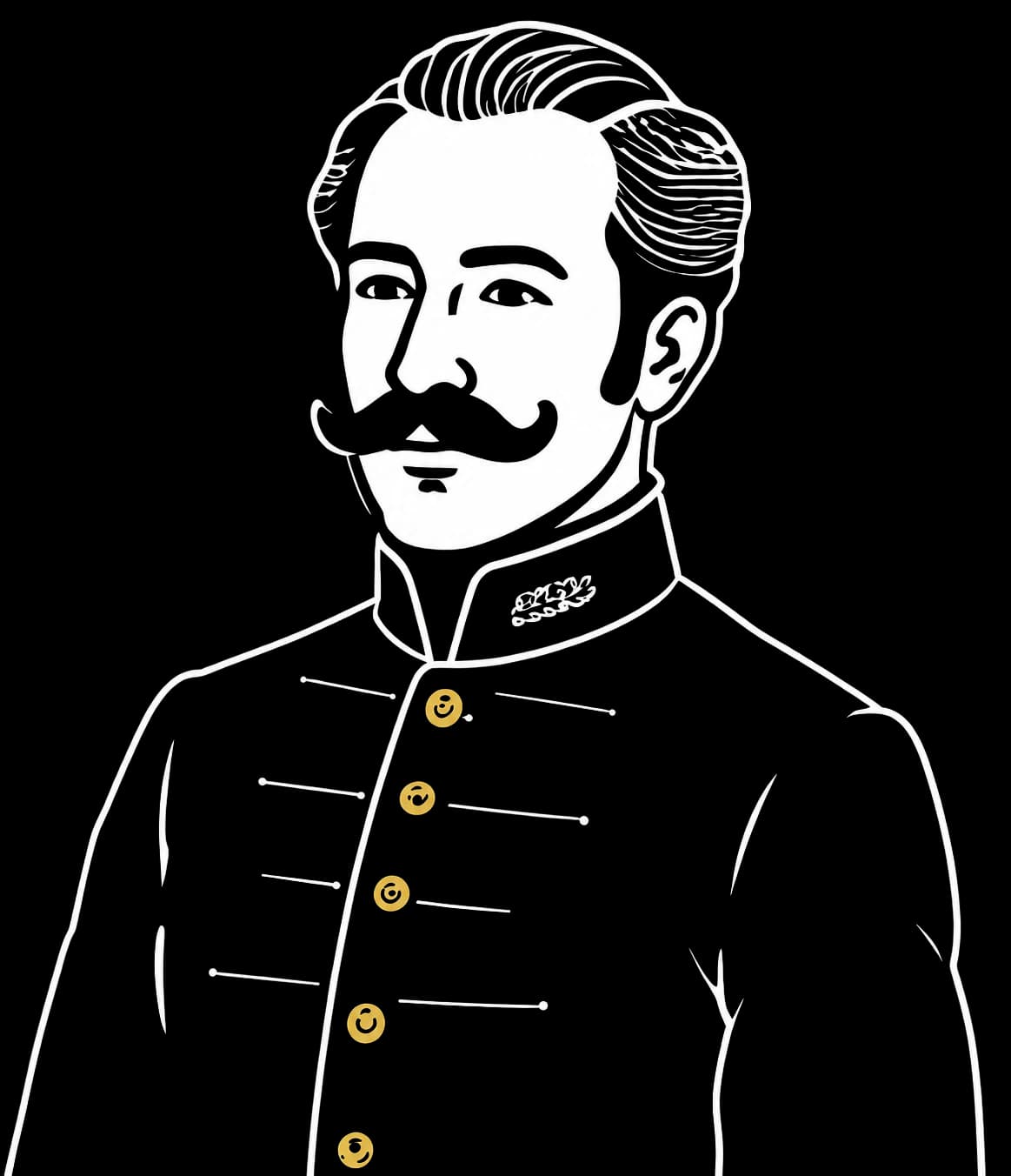 Franz – Illustration eines Hofverwalters mit Schnurrbart und Uniform