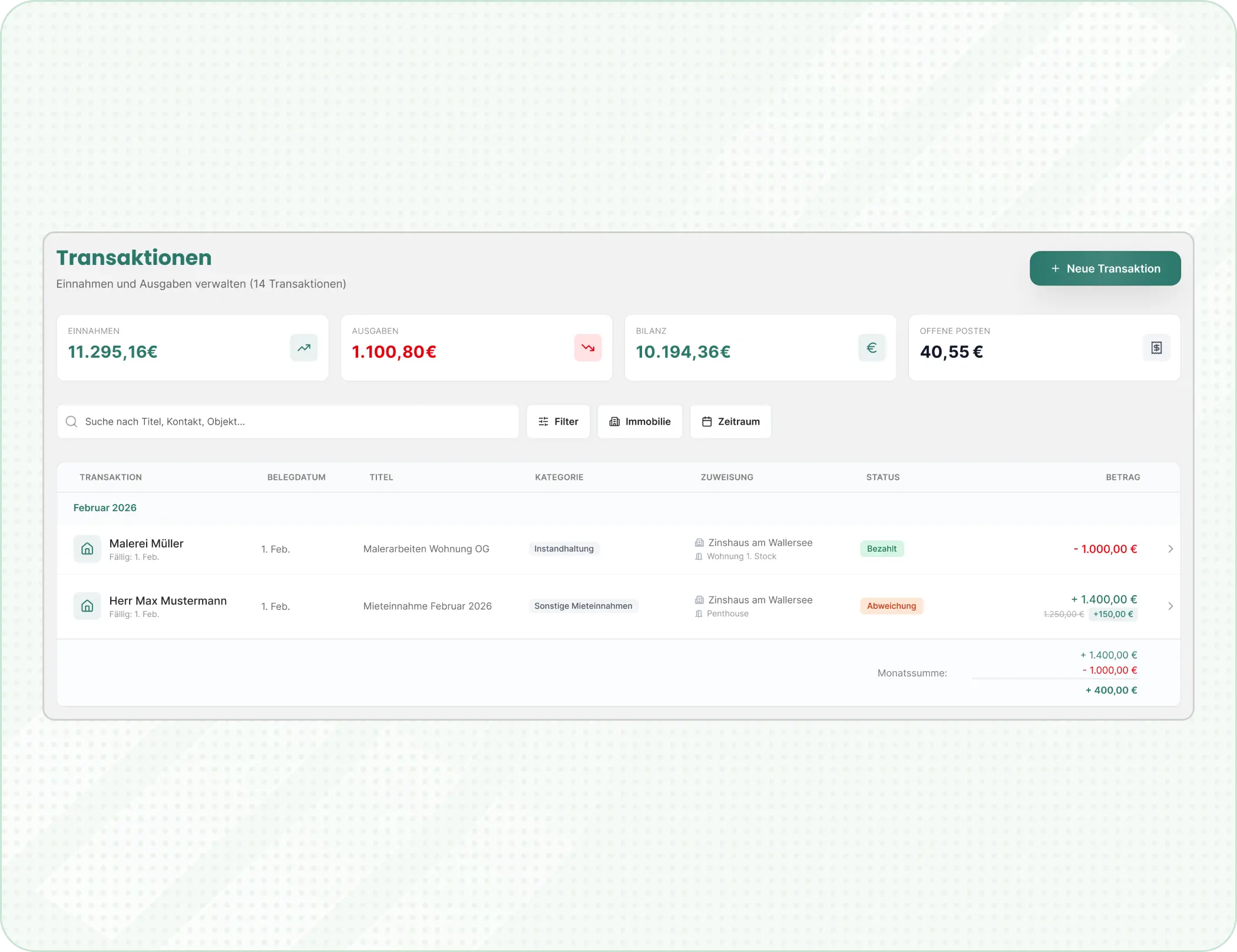 Einnahmen und Ausgaben dokumentieren in immovio
