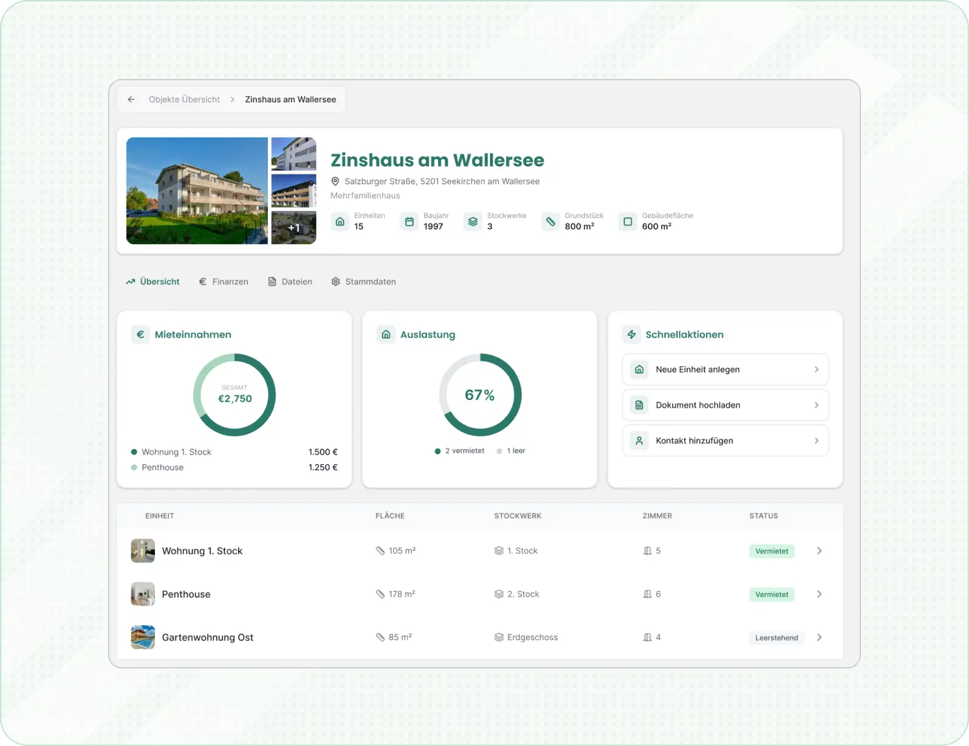 Objektübersicht in immovio